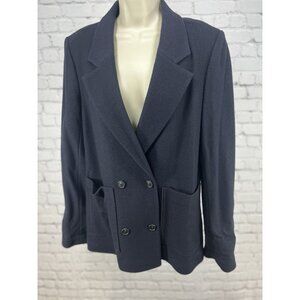 R Label Black Wool Blend Notched Peacoat Blazer Jacket Pockets Women’s Size L